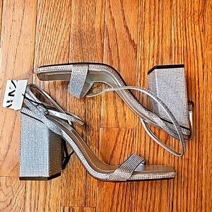 NWT Zara Block Heels Rhinestone Holiday Sandals size 8